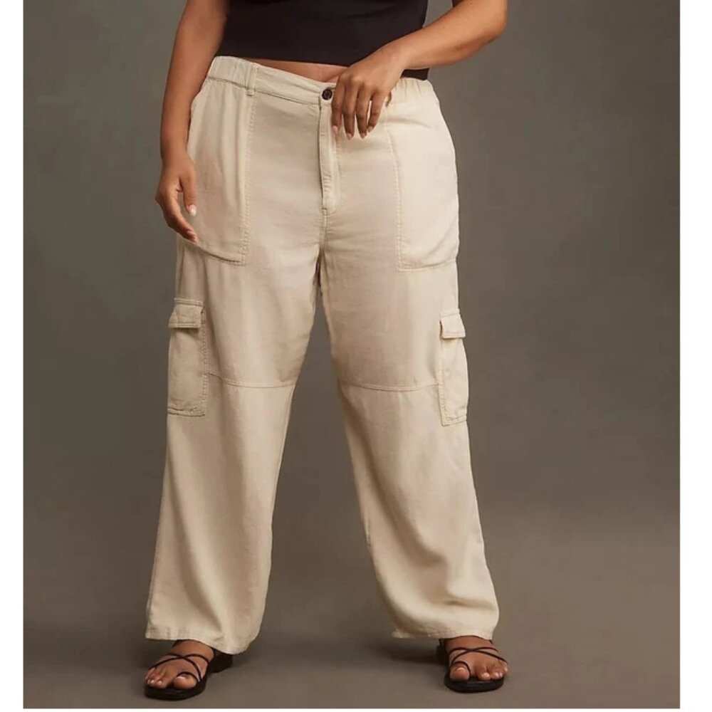Anthropologie Pilcro Slim Linen Beach Cargo Pants Ivory 1X